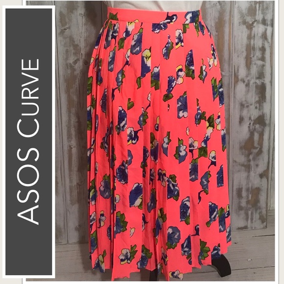 ASOS Curve Dresses & Skirts - ASOS Curve Vibrant Neon Orange Floral Skirt Size 20 EUC